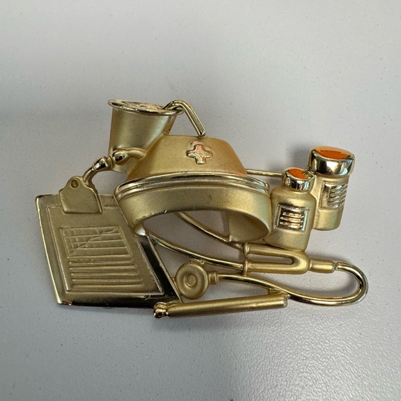 Vintage AJC Gold Tone Nurse Theme Brooch - Picture 2 of 6